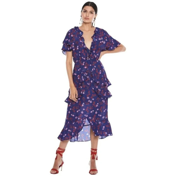 La Maison Talulah The Yearning Ruffle Midi Dress Purple Floral Bohemian Size S - Picture 4 of 8